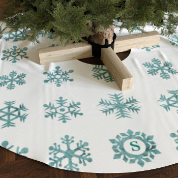 Teal Snowflake Pattern White Christmas Tree Skirt by mothersdaisy at Zazzle