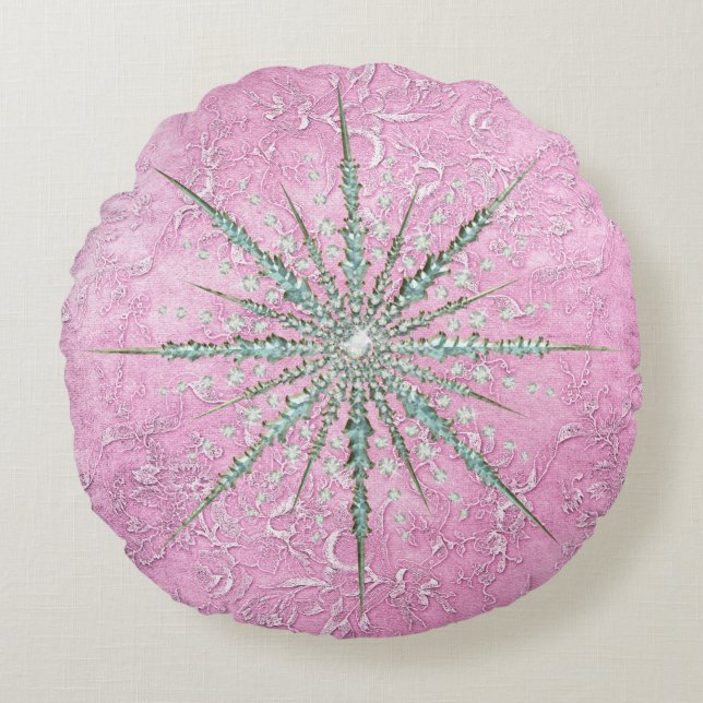 Teal snowflake purple elegant vintage winter  round pillow (Front)