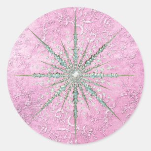 Teal snowflake purple teal elegant vintage winter classic round sticker