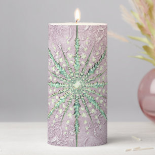 Teal snowflake sugarplum elegant vintage winter pillar candle
