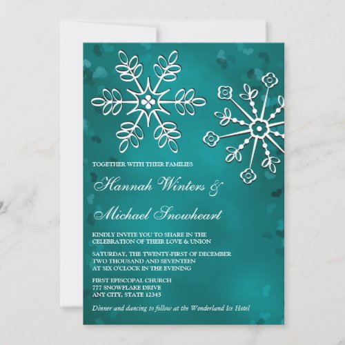 Teal Snowflake Wedding Invitations