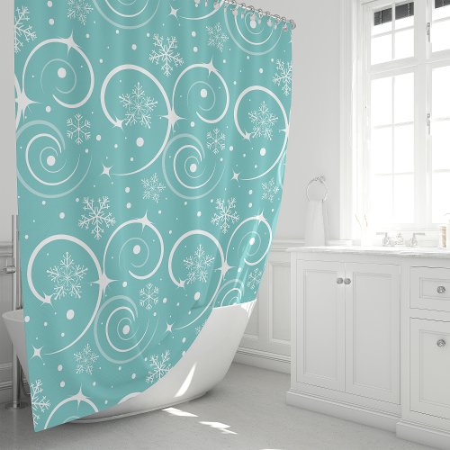 Teal Snowflake Winter Shower Curtain