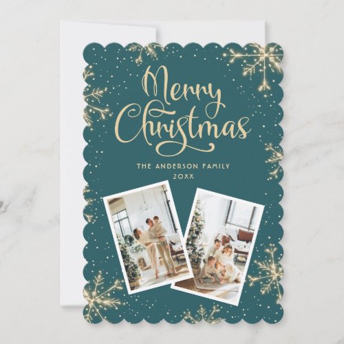 Teal Snowflakes 2 Photo Christmas Card