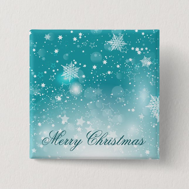 Teal Snowflakes Christmas Holiday | Pin Button (Front)