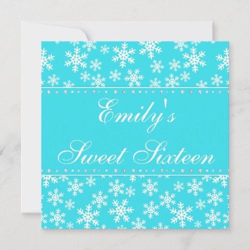 Teal Snowflakes Diamond Sweet 16 Invitations