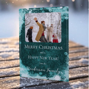 Teal Snowflakes Flat Holiday Photo Card