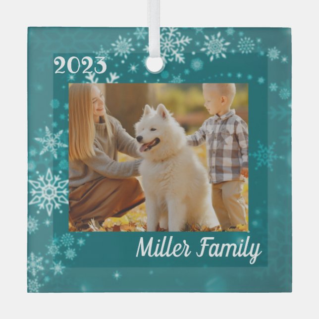 Teal Snowflakes Personalized Christmas Ornament  (Front)