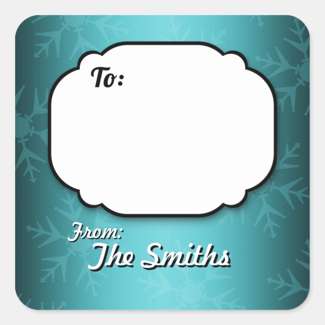 Teal Snowflakes Personalized Gift Tag stickers (Front)
