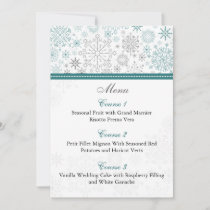 Teal snowflakes winter wedding menu cards
