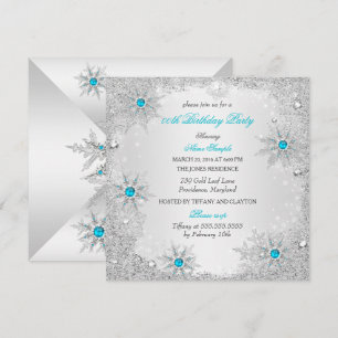 Teal Snowflakes Winter Wonderland Birthday Party Invitation