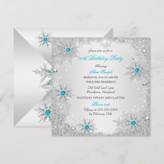 Teal Snowflakes Winter Wonderland Birthday Party Invitation