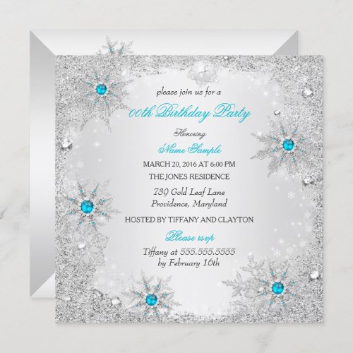 Teal Snowflakes Winter Wonderland Birthday Party Invitation