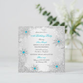 Teal Snowflakes Winter Wonderland Birthday Party Invitation (Standing Front)