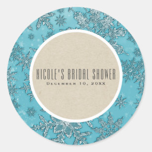 Teal Snowflakes Winter Wonderland Rustic Favor Classic Round Sticker