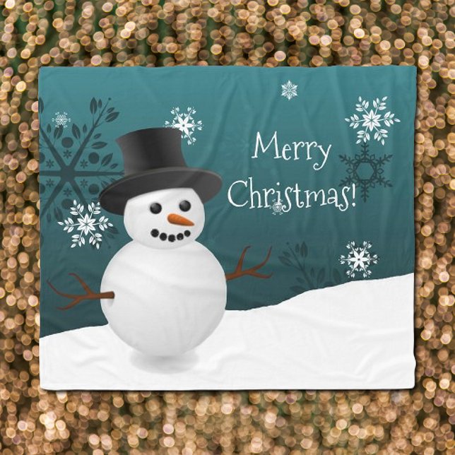 Teal Snowman Winter Scene Christmas Blanket (Teal Snowman Winter Scene Christmas Fleece Blanket)