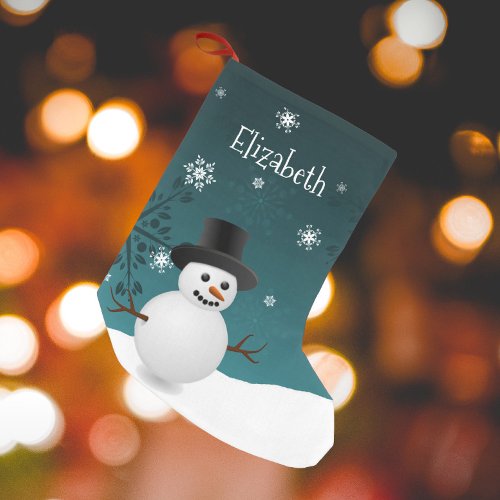 Teal Snowman Winter Scene Christmas Stocking