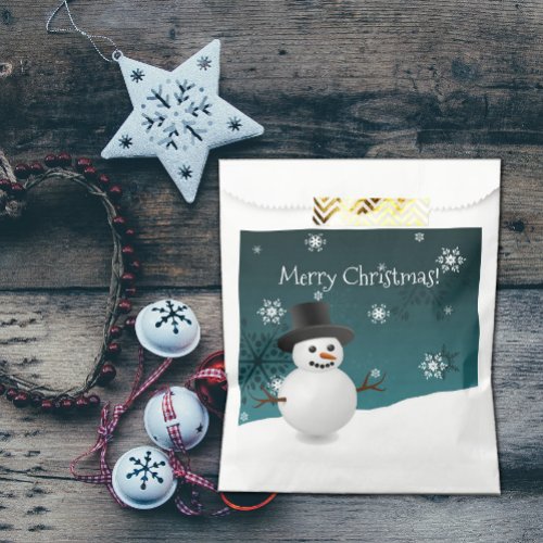 Teal Snowman Winter Scenery Christmas Favor Bags