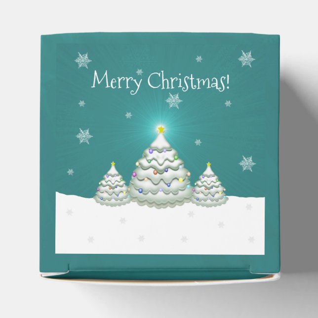 Teal Snowy Christmas Tree Favor Box (Top)