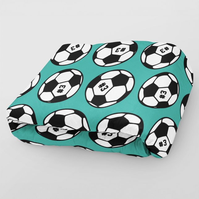 Teal Soccer Ball Number Pattern Fleece Blanket (Creator Uploaded)