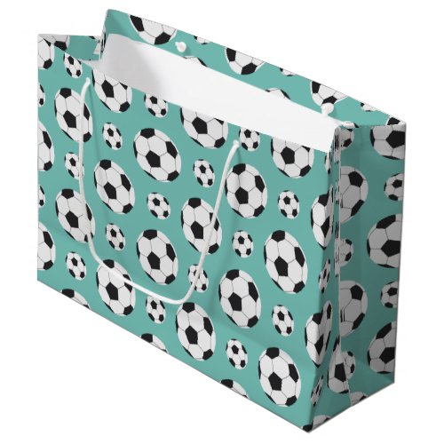 Teal Soccer Ball Pattern Green Blue Birthday Sport Large Gift Bag