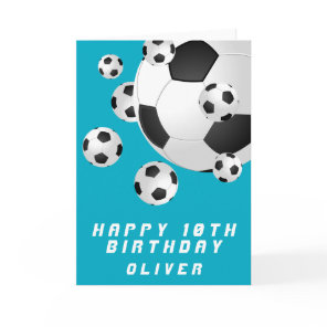 Teal Soccer Football Ball Kids Boy Happy Birthday Card