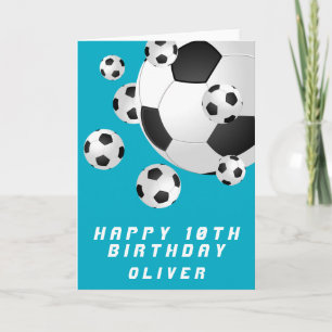 Teal Soccer Football Ball Kids Boy Happy Birthday Card