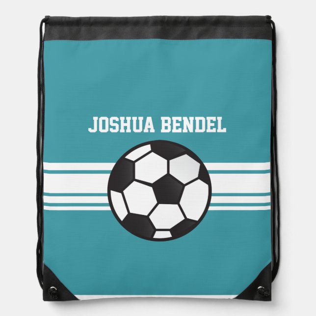 Teal Soccer Stripes Drawstring Bag (Front)