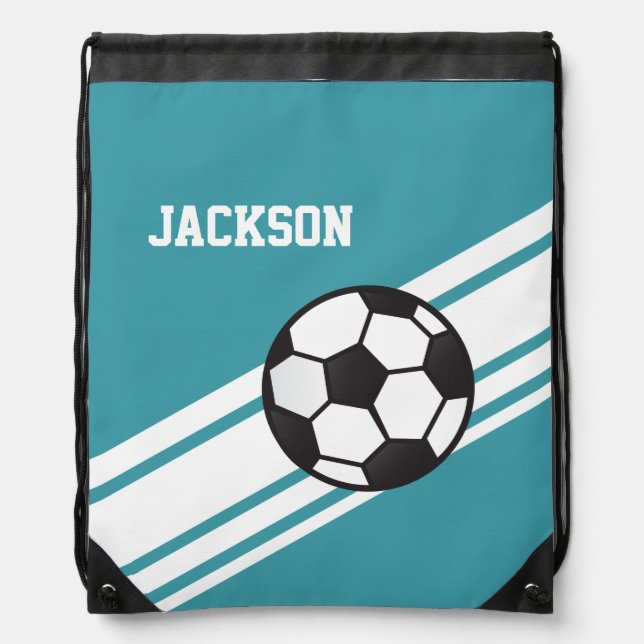 Teal Soccer Stripes Drawstring Bag (Front)