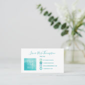 Teal Social Media Icons Photo Logo Pronouns Business Card (Standing Front)