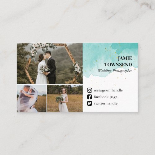 Teal Social Media Photo Collage Photographer Business Card