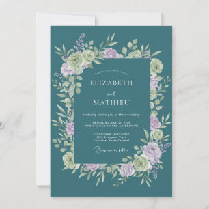 Teal Soft Bloom Romance Wedding Invitation