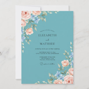 Teal Soft Blossom Romance Wedding Invitation