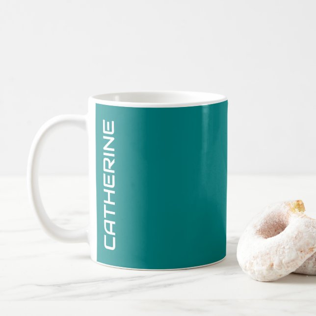 Teal Solid Color Personalized  Coffee Mug (With Donut)