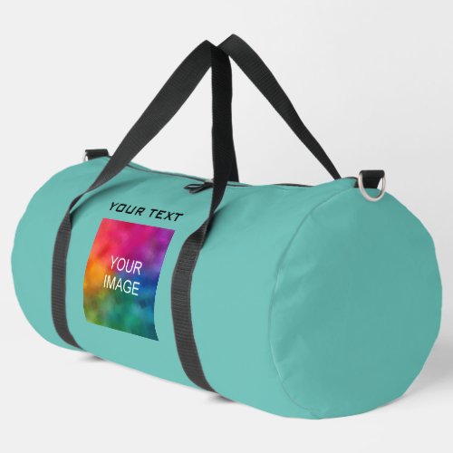 Teal Solid Color Photo Text Custom Template Large Duffle Bag
