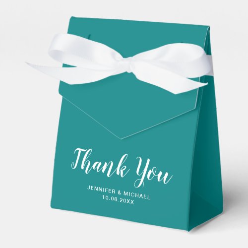 Teal Solid Color Script Template Wedding Thank You Favor Boxes