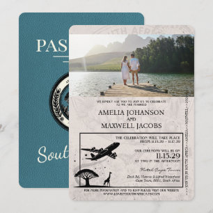 Teal South Africa Passport Wedding Invitation