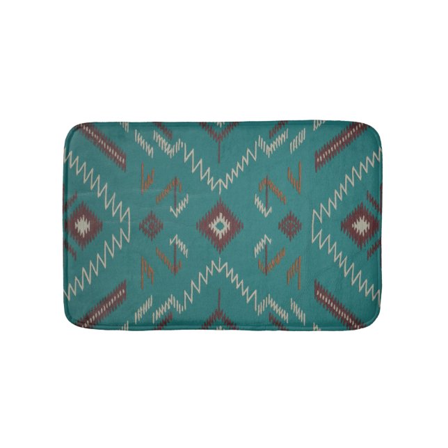 Teal Southwest Navajo Geometric Bath Mat (Front)