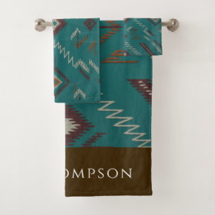 Teal Southwest Navajo Geometric Bath Towel Set
