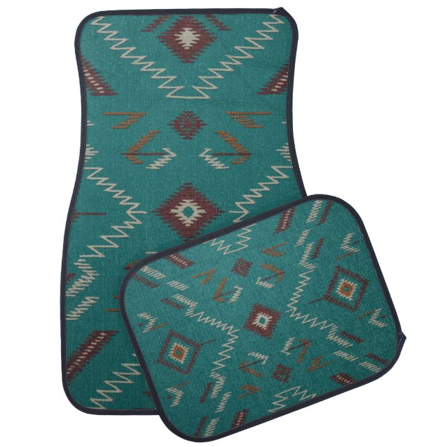 Teal Southwest Navajo Geometric Car Floor Mat (Set)