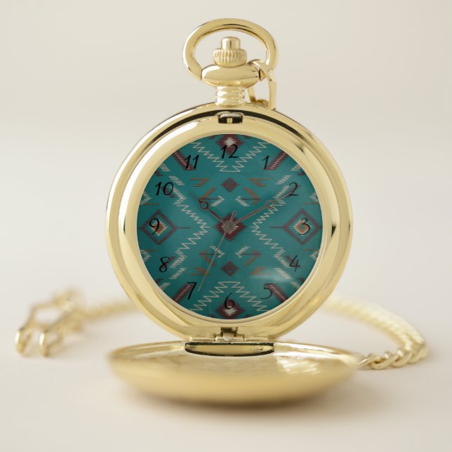 Teal Southwest Navajo Geometric Pocket Watch (Inside)