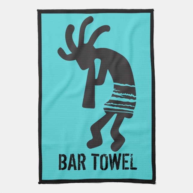 Teal Southwestern Kokopelli Bar Towel  (Vertical)
