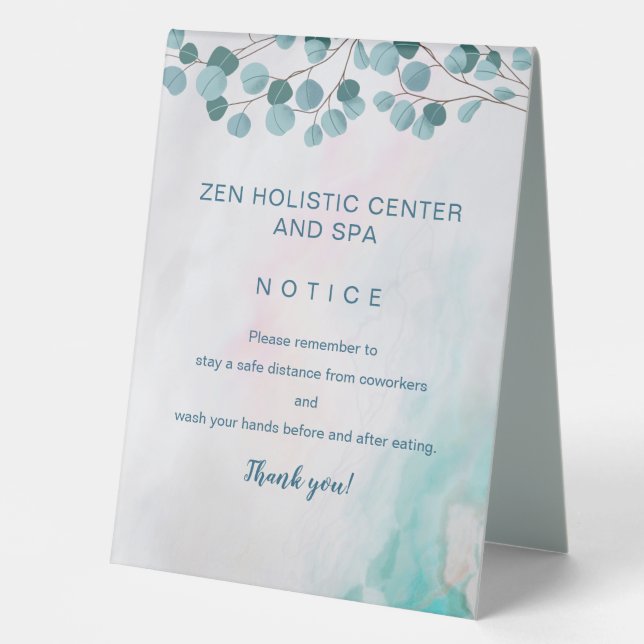 Teal Spa Business COVID Safety Break Room Table Tent (Front)