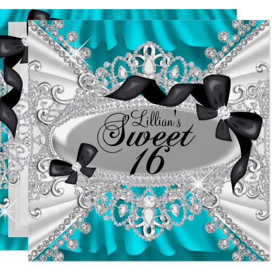 Teal Sparkle Diamond Bow Sweet 16 Invite