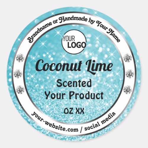 Teal Sparkle Glitter Product Packaging Labels Logo