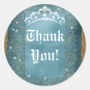 Teal Sparkle & Gold Diamond Tiara Scroll Party Classic Round Sticker