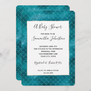 Teal Sparkle Mermaid Baby Shower Invitation