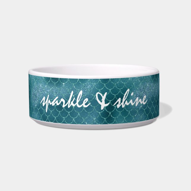 Teal Sparkle Mermaid personalized Bowl (Front)