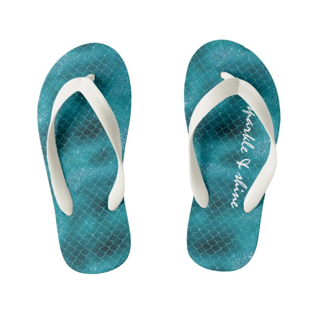 Teal Sparkle Mermaid personalized Kid's Flip Flops (Footbed)