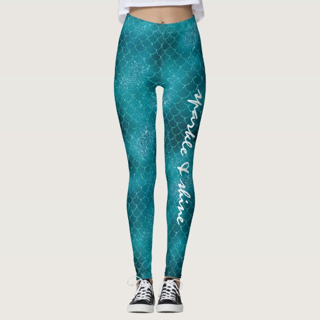 Teal Sparkle Mermaid personalized Leggings (Front)