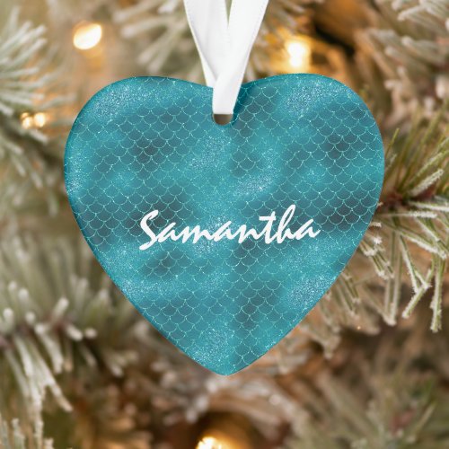 Teal Sparkle Mermaid personalized Ornament
